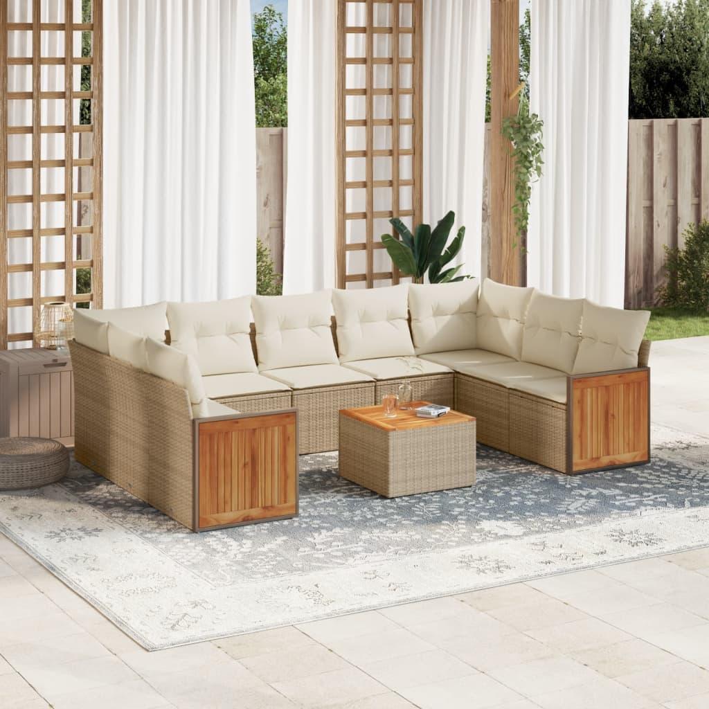 Sofasæt til haven 10 dele med hynder polyrattan beige