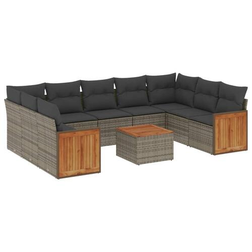 Sofasæt til haven 10 dele med hynder polyrattan grå