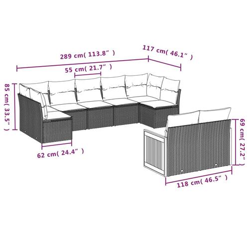 Sofasæt til haven 9 dele med hynder polyrattan beige