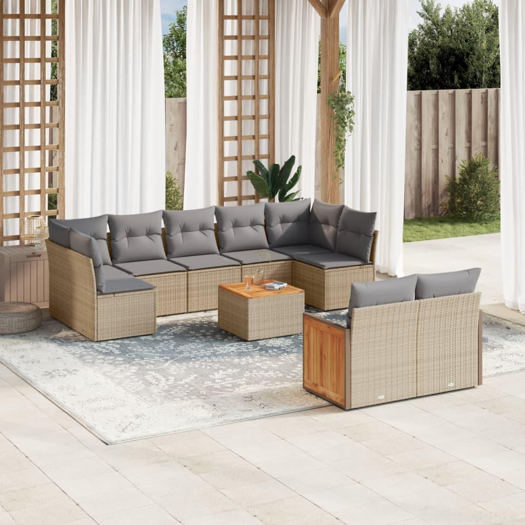 Sofasæt til haven 10 dele med hynder polyrattan beige
