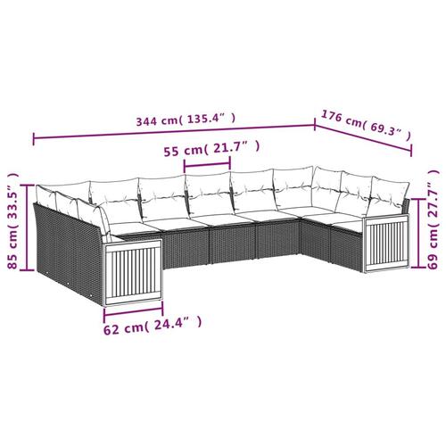 Sofasæt til haven 10 dele med hynder polyrattan sort