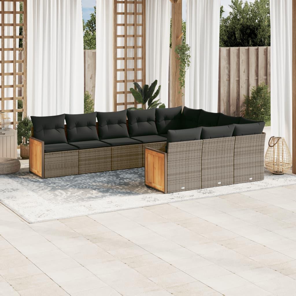 Sofasæt til haven 10 dele med hynder polyrattan grå