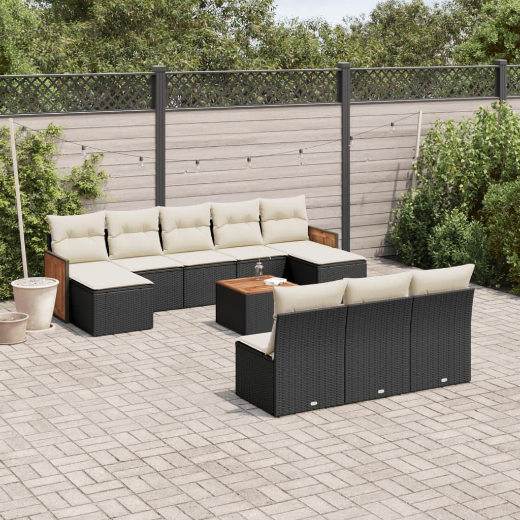 Sofasæt til haven 11 dele med hynder polyrattan sort