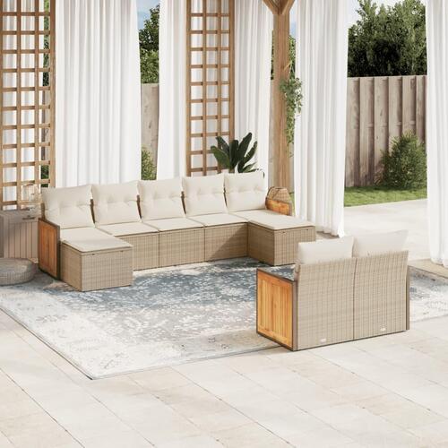 Sofasæt til haven 9 dele med hynder polyrattan beige