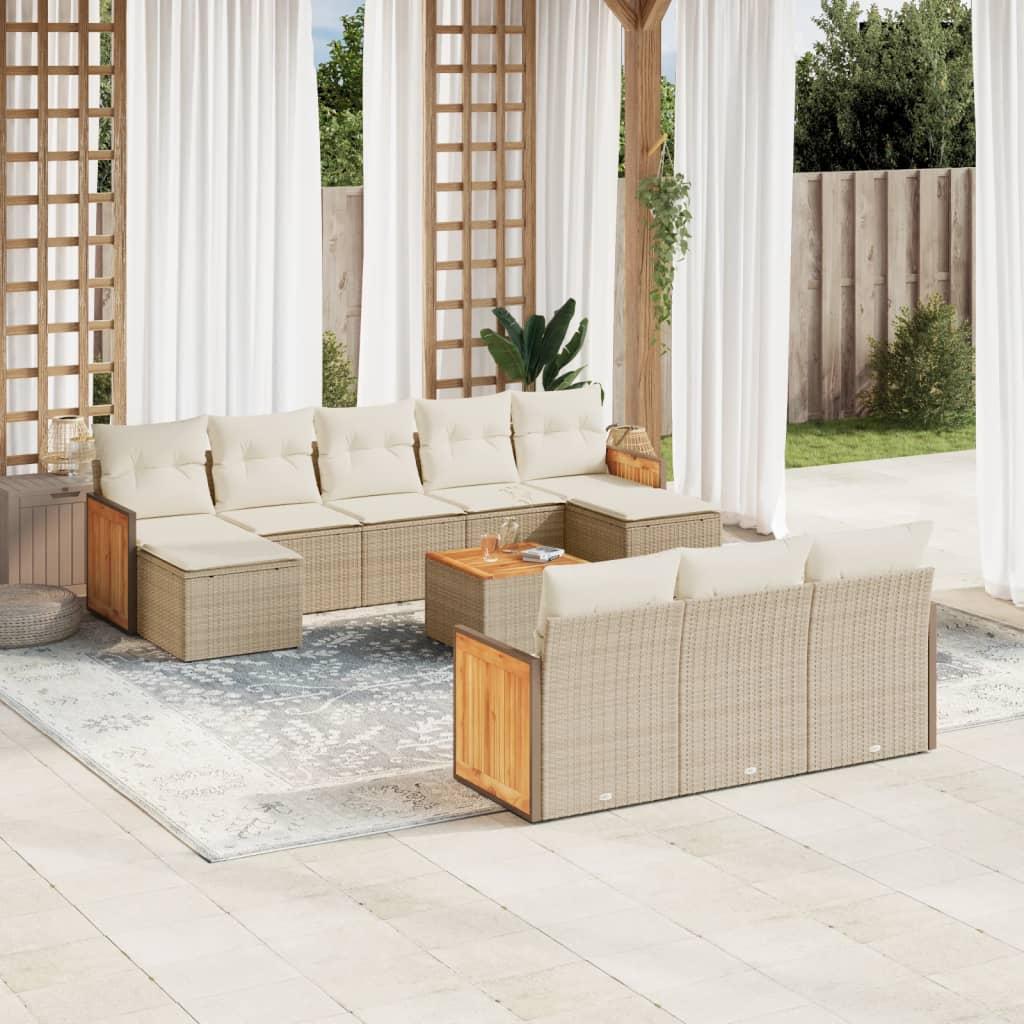 Sofasæt til haven 11 dele med hynder polyrattan beige