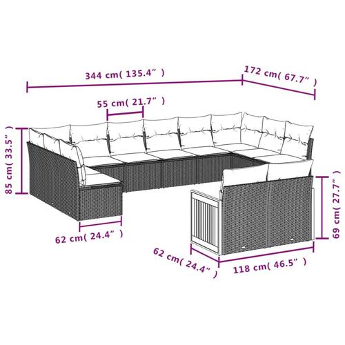 Sofasæt til haven 12 dele med hynder polyrattan beige