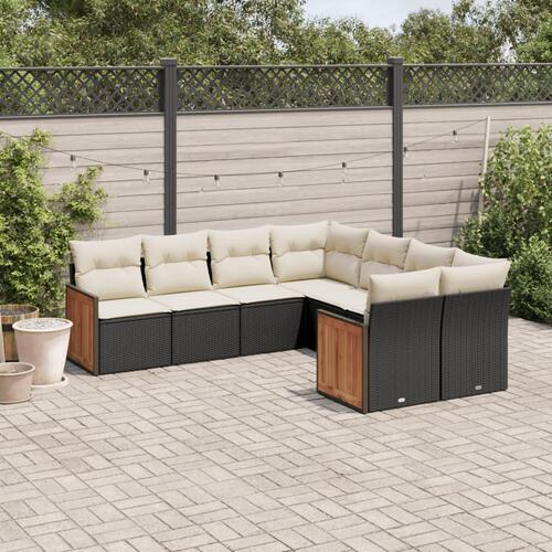 Sofasæt til haven 8 dele med hynder polyrattan sort