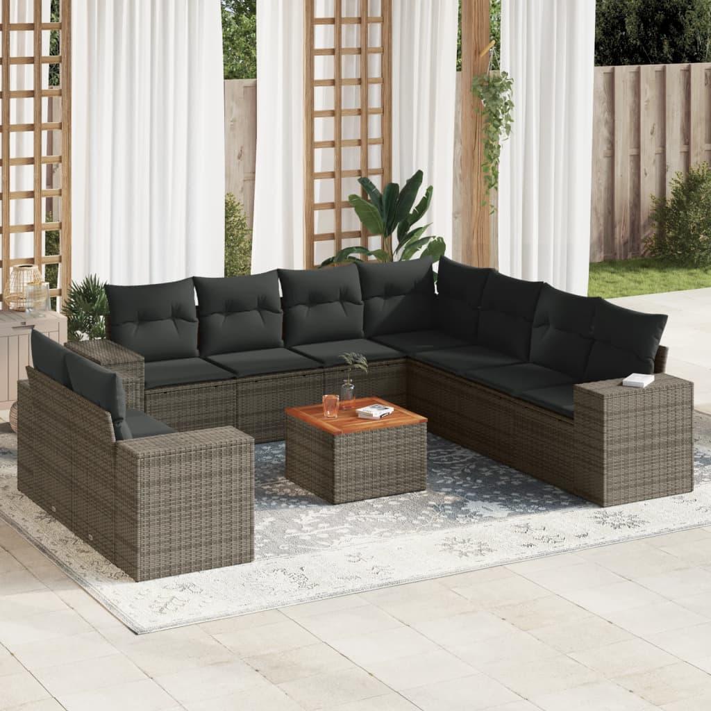 Sofasæt til haven 10 dele med hynder polyrattan grå billede