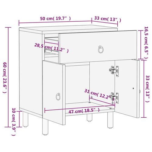 Sengebord 50x33x60 cm massivt mangotræ