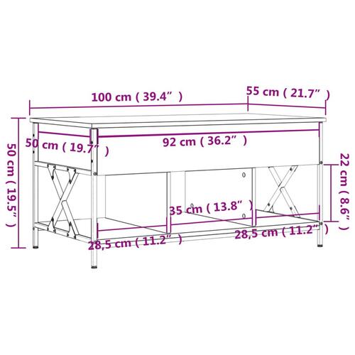 Sofabord 100x55x50 cm konstrueret træ og metal røget eg