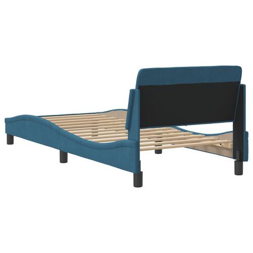 Sengeramme med sengegavl 90x200 cm fløjl blå