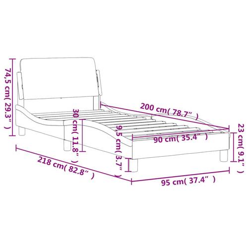 Sengeramme med sengegavl 90x200 cm fløjl blå