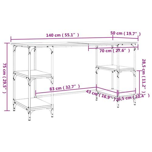 Skrivebord 140x50x75 cm konstrueret træ sonoma-eg