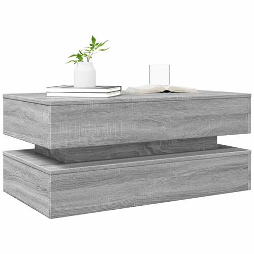 Sofabord med LED-lys 90x50x40 cm grå sonoma-eg