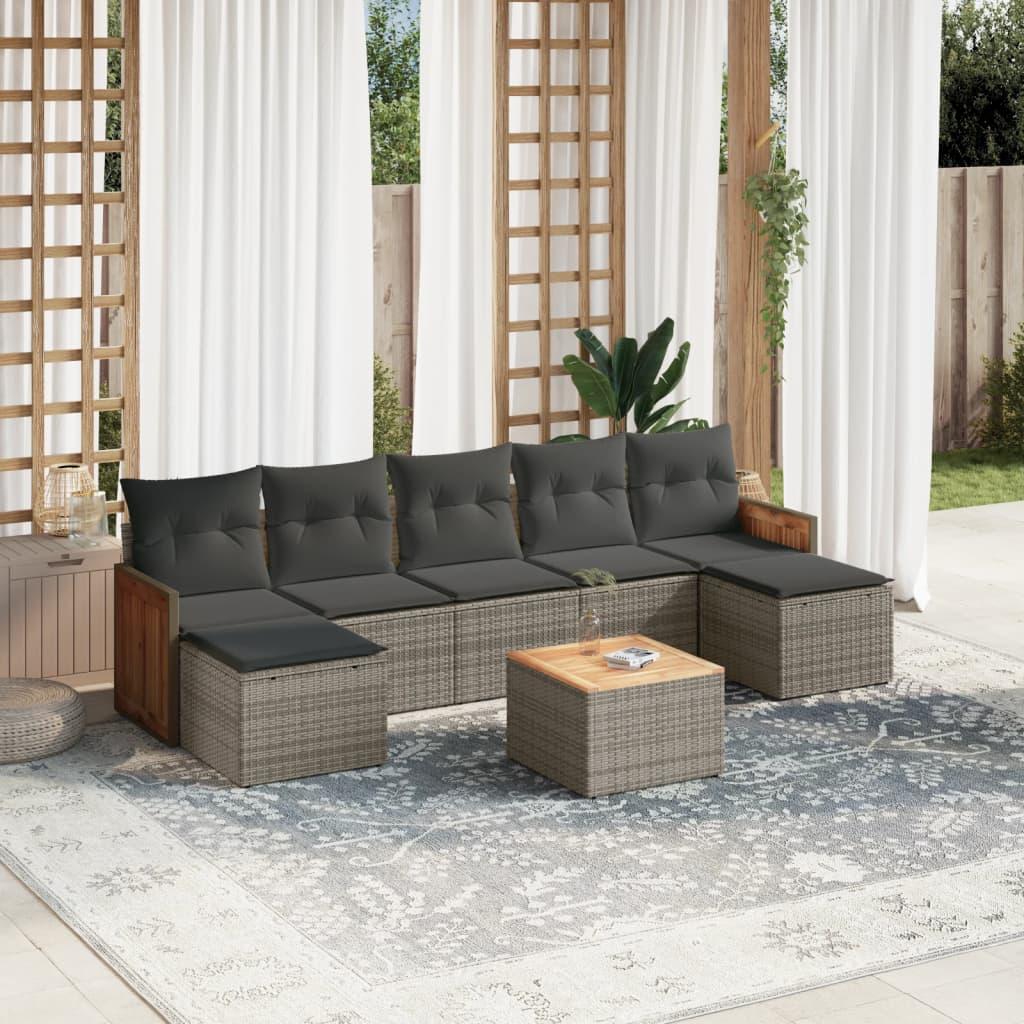 Sofasæt til haven 8 dele med hynder polyrattan grå