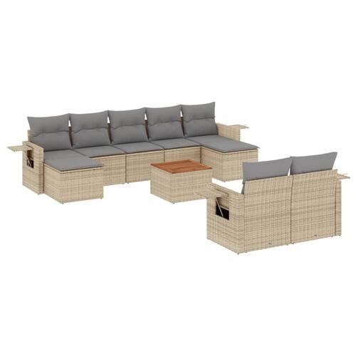Havesofasæt 10 dele med hynder polyrattan beige