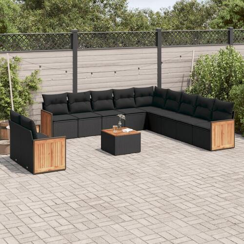 Sofasæt til haven 12 dele med hynder polyrattan sort