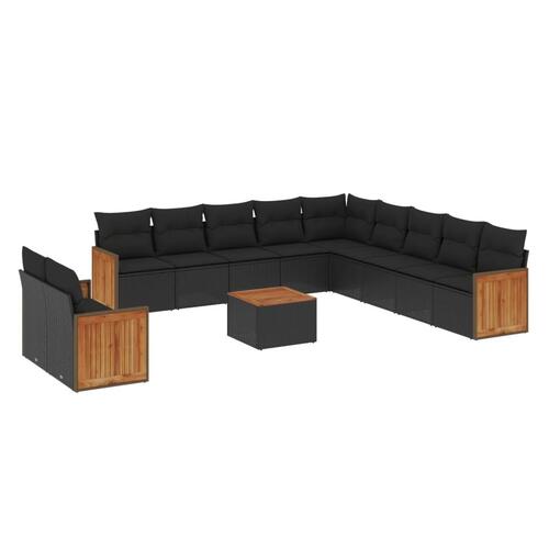 Sofasæt til haven 12 dele med hynder polyrattan sort