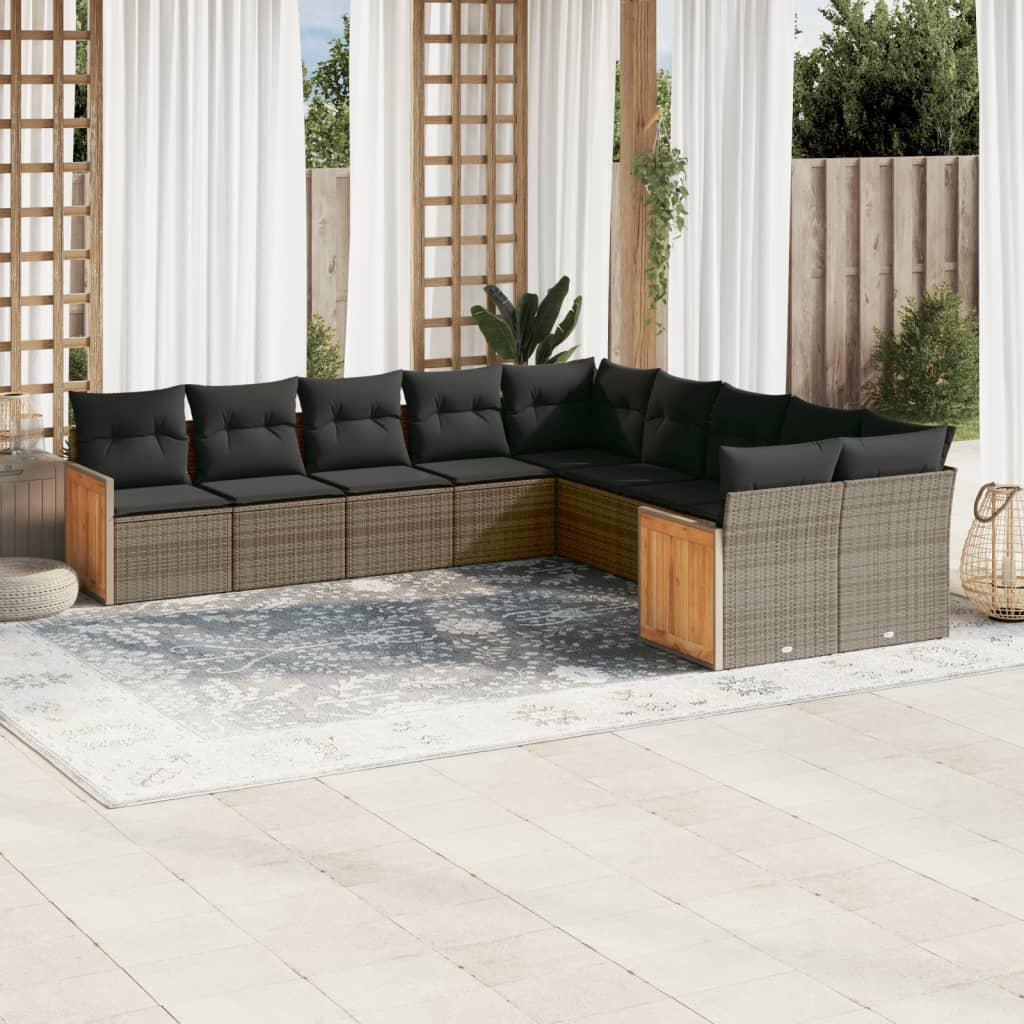Sofasæt til haven 10 dele med hynder polyrattan grå