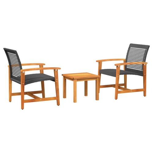 Bistrosæt 3 dele polyrattan og akacietræ sort