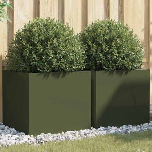 Plantekasser 2 stk. 49x47x46 cm stål olivengrøn