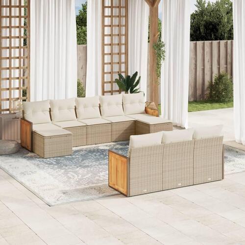 Sofasæt til haven 10 dele med hynder polyrattan beige