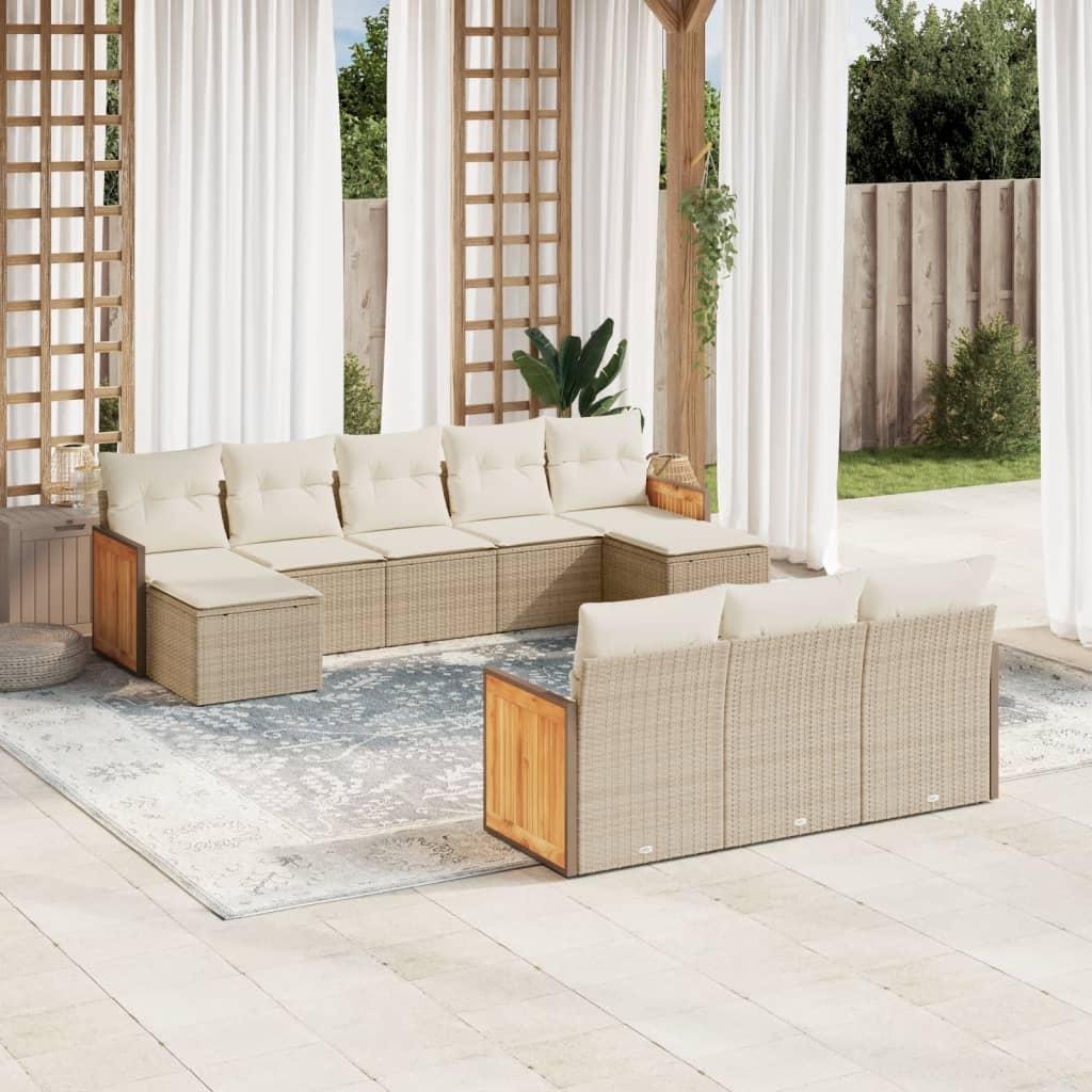 Sofasæt til haven 10 dele med hynder polyrattan beige