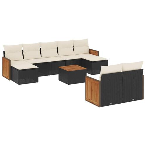 Sofasæt til haven 10 dele med hynder polyrattan sort