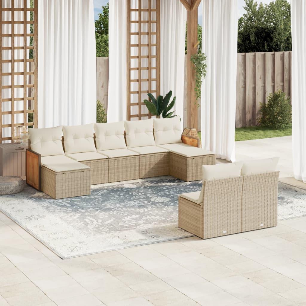 Sofasæt til haven 9 dele med hynder polyrattan beige