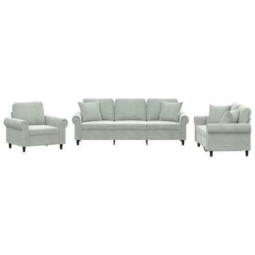 3 personers sofa med puder velour lysegrå
