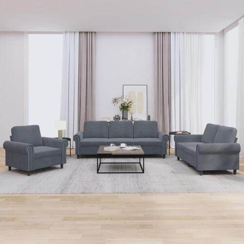 3 personers sofa med hynder velour mørkegrå