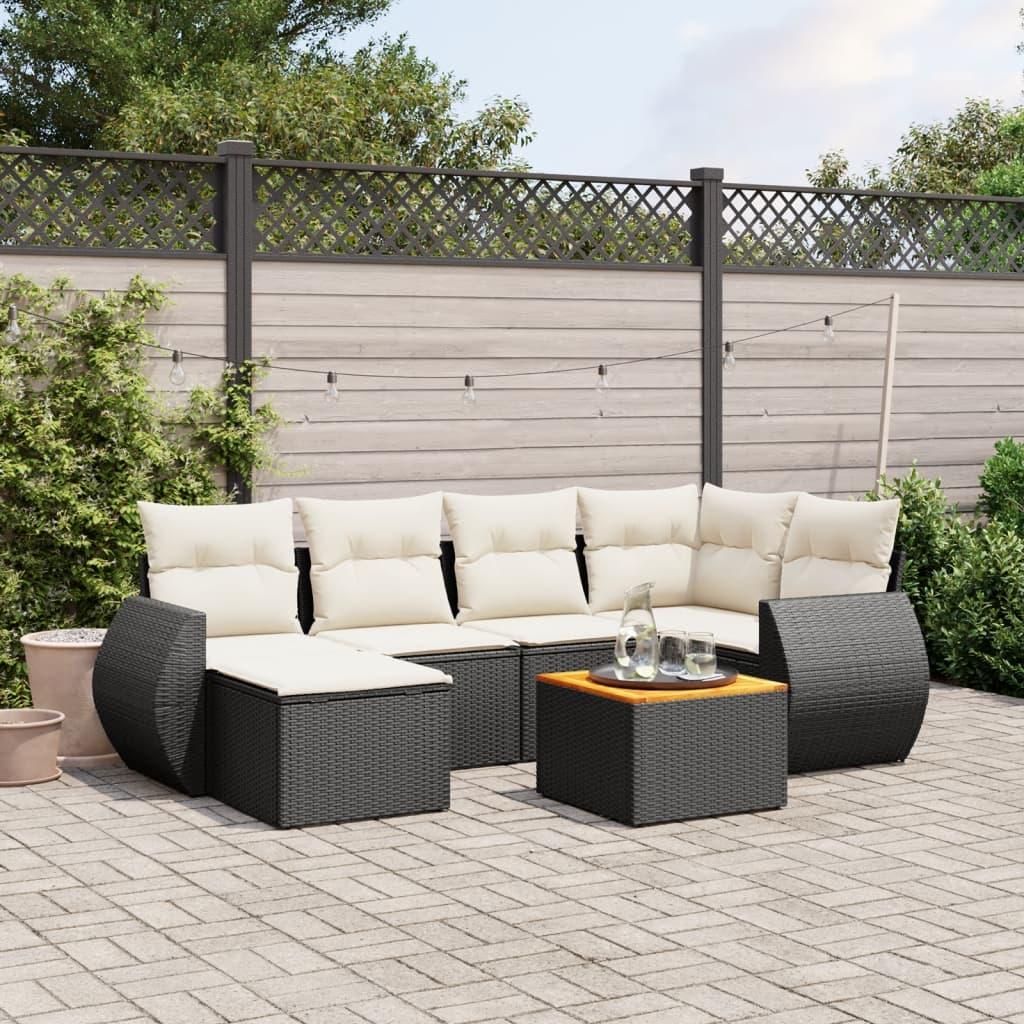 Sofasæt til haven 7 dele med hynder polyrattan sort
