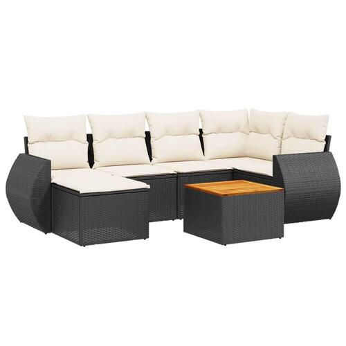 Sofasæt til haven 7 dele med hynder polyrattan sort