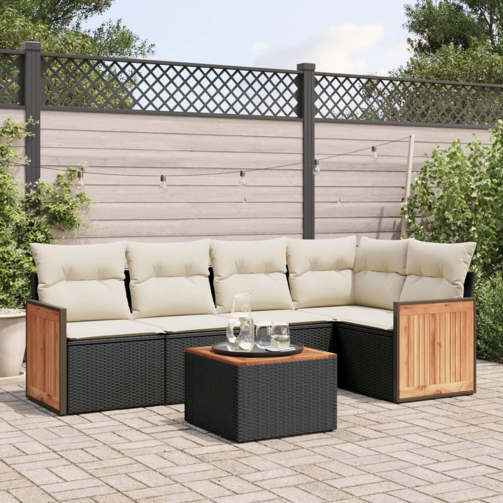 Sofasæt til haven 6 dele med hynder polyrattan sort