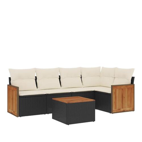 Sofasæt til haven 6 dele med hynder polyrattan sort