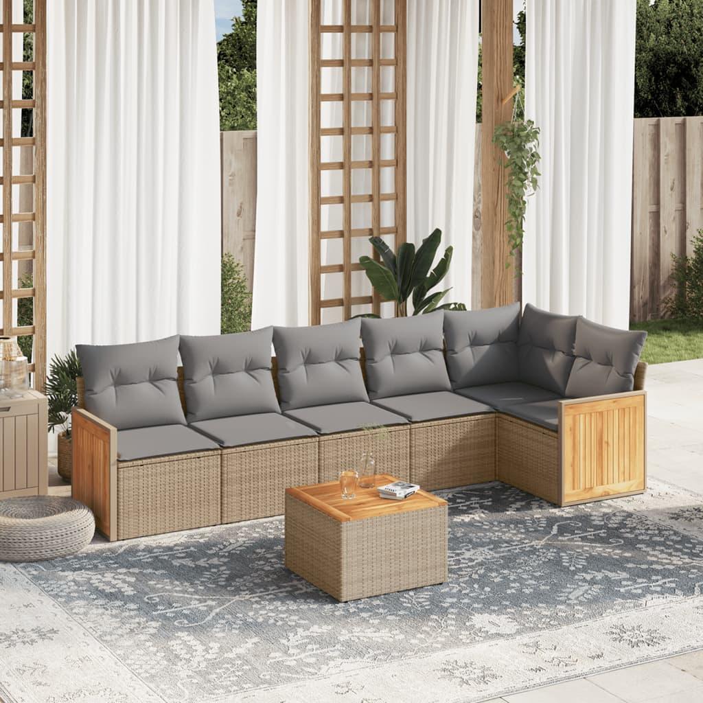 Sofasæt til haven 7 dele med hynder polyrattan beige