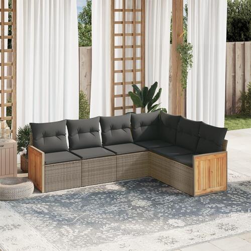Sofasæt til haven 6 dele med hynder polyrattan grå