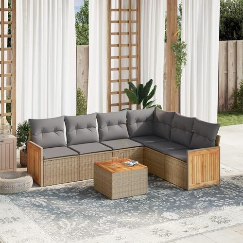 Sofasæt til haven 7 dele med hynder polyrattan beige