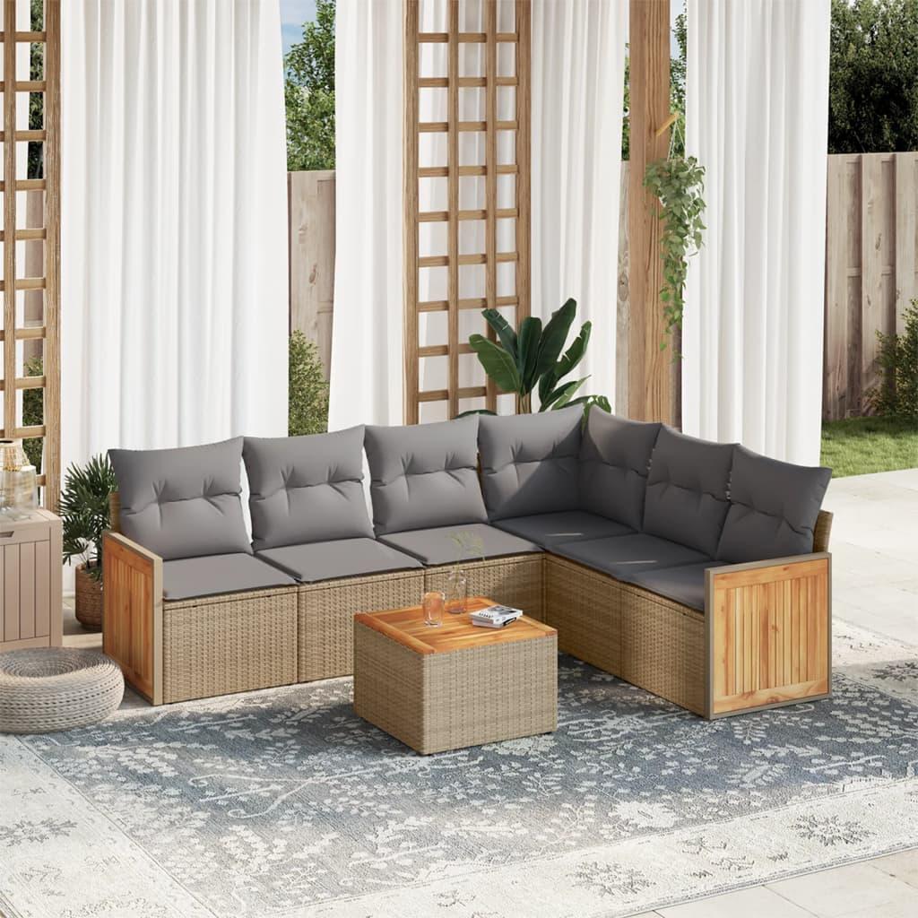 Sofasæt til haven 7 dele med hynder polyrattan beige