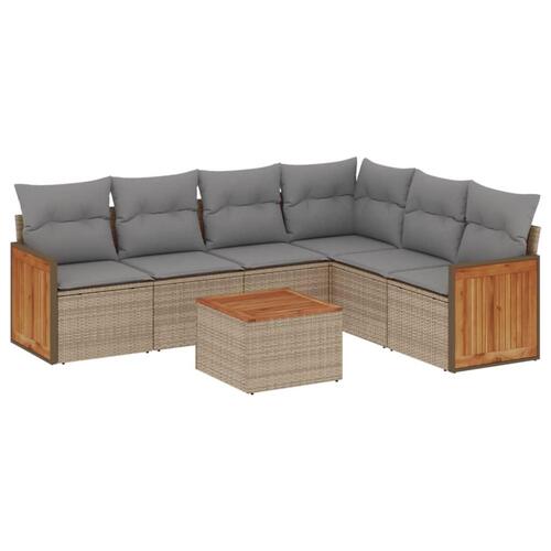 Sofasæt til haven 7 dele med hynder polyrattan beige