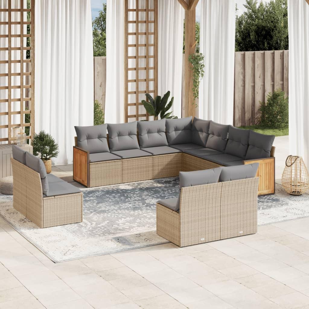 Sofasæt til haven 11 dele med hynder polyrattan beige