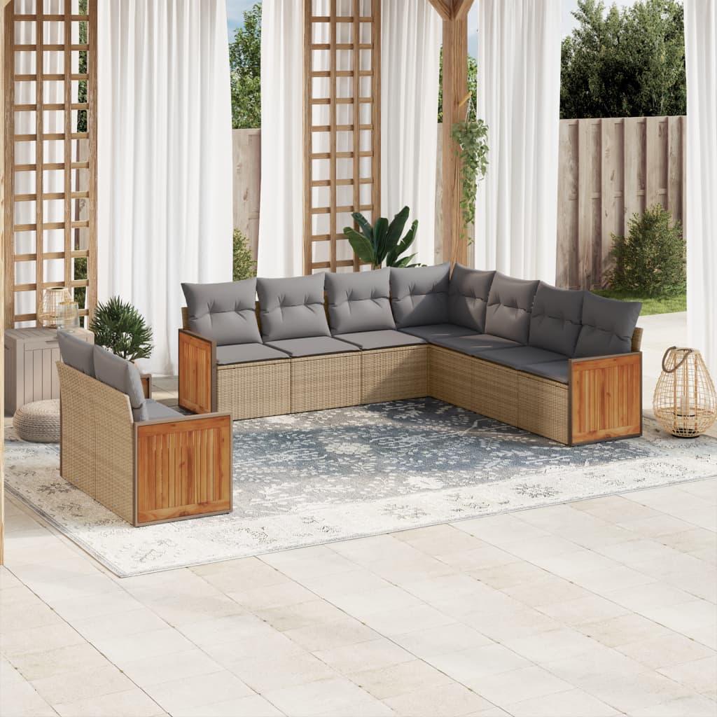 Sofasæt til haven 9 dele med hynder polyrattan beige