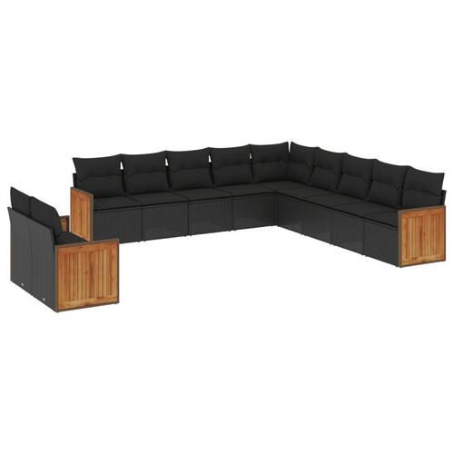 Sofasæt til haven 11 dele med hynder polyrattan sort