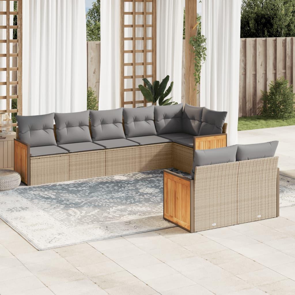 Sofasæt til haven 8 dele med hynder polyrattan beige