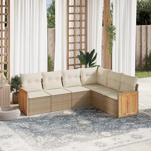 Sofasæt til haven 6 dele med hynder polyrattan beige