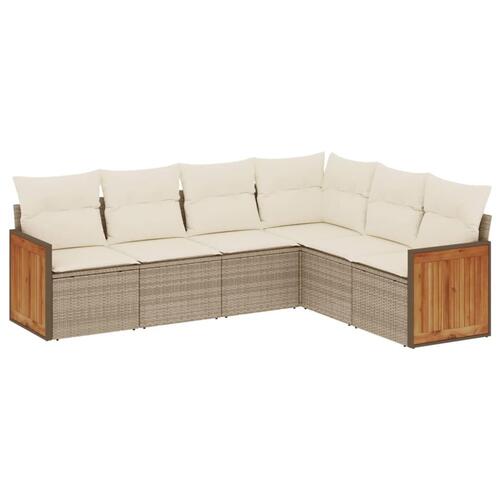 Sofasæt til haven 6 dele med hynder polyrattan beige