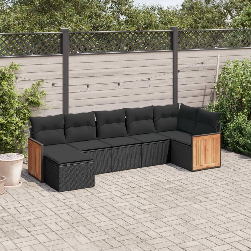 Sofasæt til haven 7 dele med hynder polyrattan sort