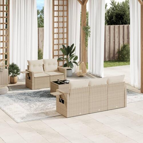 Sofasæt til haven 6 dele med hynder polyrattan beige