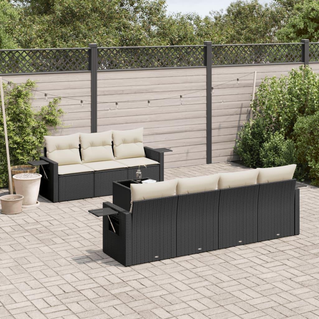 Sofasæt til haven 8 dele med hynder polyrattan sort