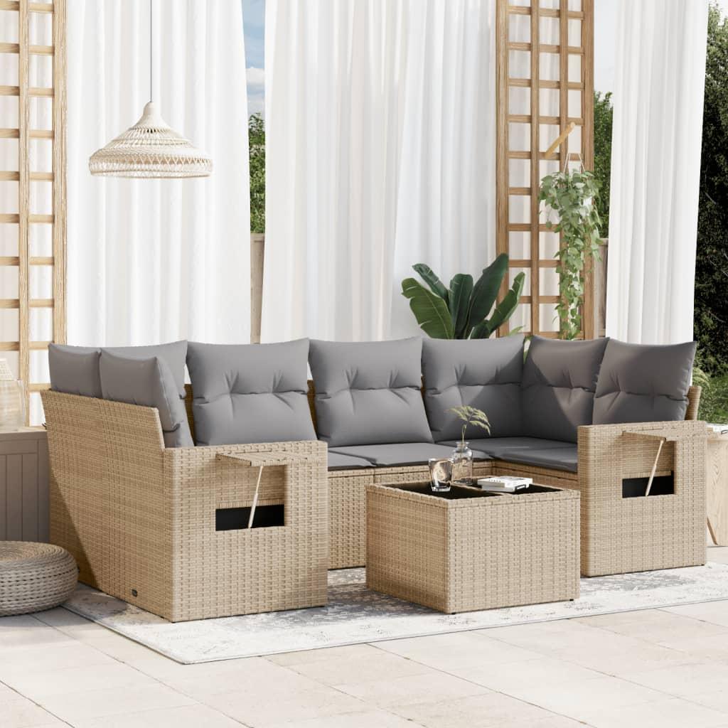 Sofasæt til haven 7 dele med hynder i polyrattan - beige